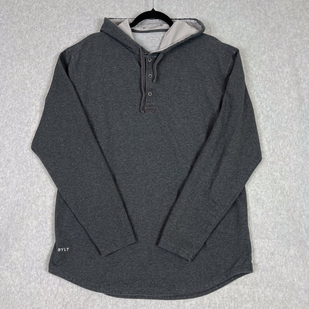 BYLT Hoodie Mens XL Grey Drop Cut LUX Hooded Henley